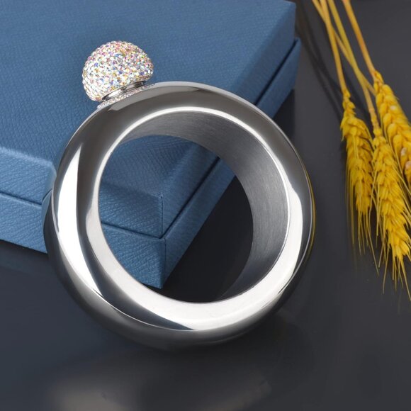 Silver Bangle Bracelet with Crystal Accent - Picture 5 of 9